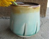 Little Espresso Cup in Crackly Aqua Blue Green and Brown Wheelthrown Porcelain, Handmade by Licia Lucas Pfadt