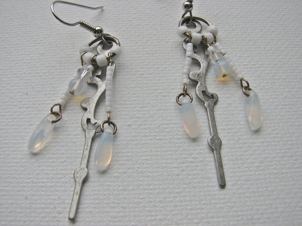 Beaded Earrings Clock Hand Dangles Fringe