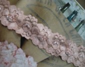 5 yards 1 3/8" width double side scalloped victorian  pearls pink stretch lace