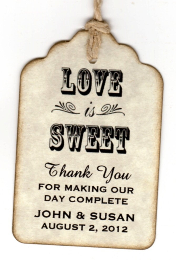 50 Wedding Favor Gift Tags / Place Cards / Escort Tags / Thank You Tags / Shower Tags / Love Is Sweet / Honey Jar Labels - Vintage Style
