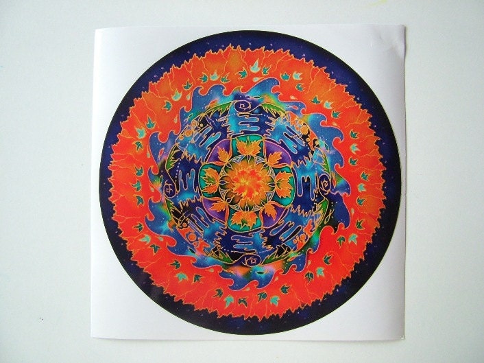 SALE - Large Orange/Blue Self Cling Mandala Window Decals