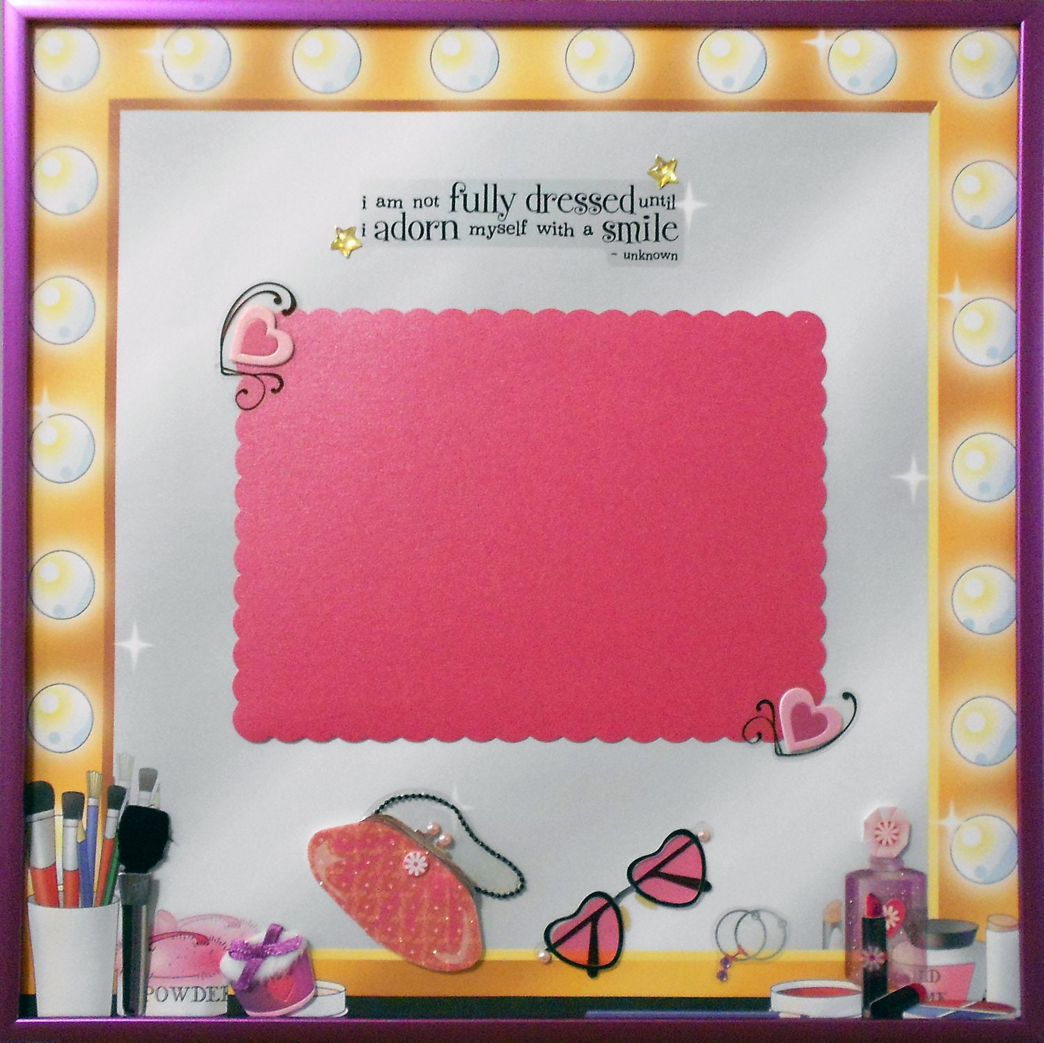 ADORNED WITH A SMILE Memory Album Page with Purple Metallic Frame