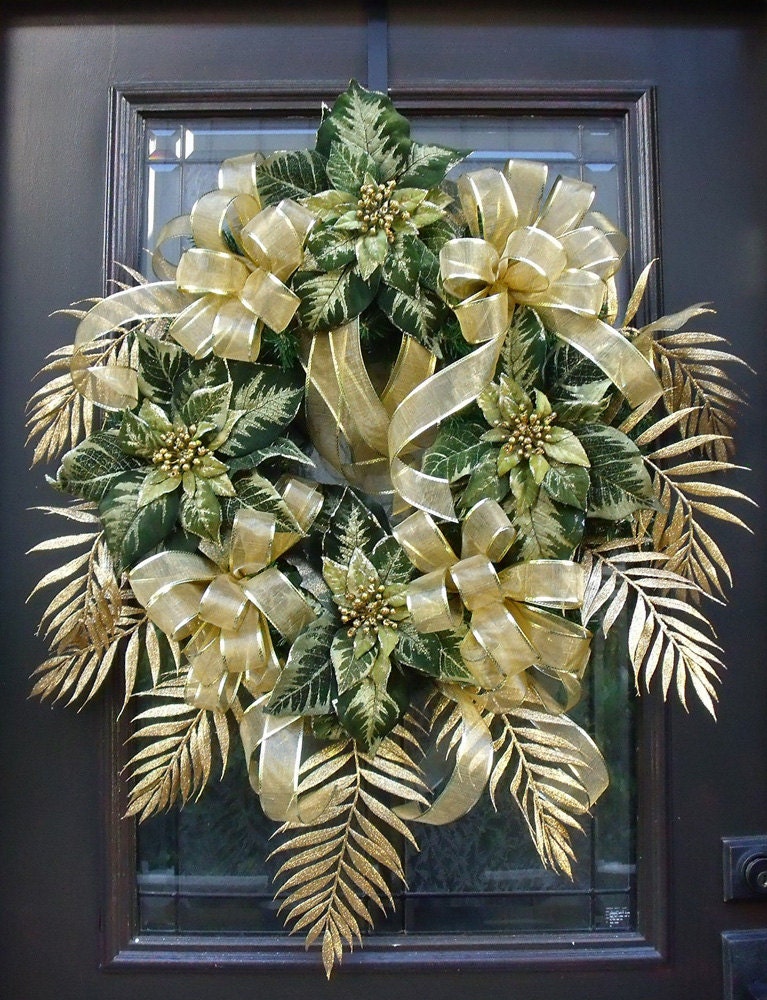 Wreaths, Christmas Wreaths For The Door, Green and Gold, Elegant Christmas Wreath, Holiday Wreath Decoration - LuxeWreaths
