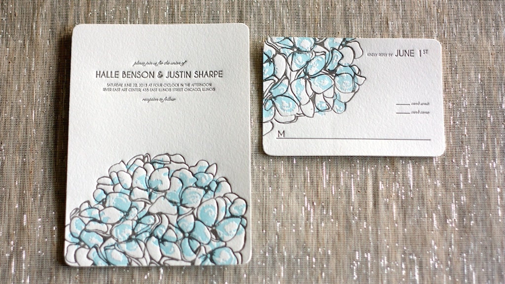 Letterpress Hydrangea Wedding Invitation Sample