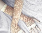 Prim Garden Arm Warmers - Ivory Cream & Dusty Rose Mauve Floral Soft Cotton - Yoga Gothic Belly Dance Fusion Light Goth Cycling