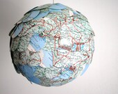 scalloped map paper lantern, recycled vintage atlas lamp shade