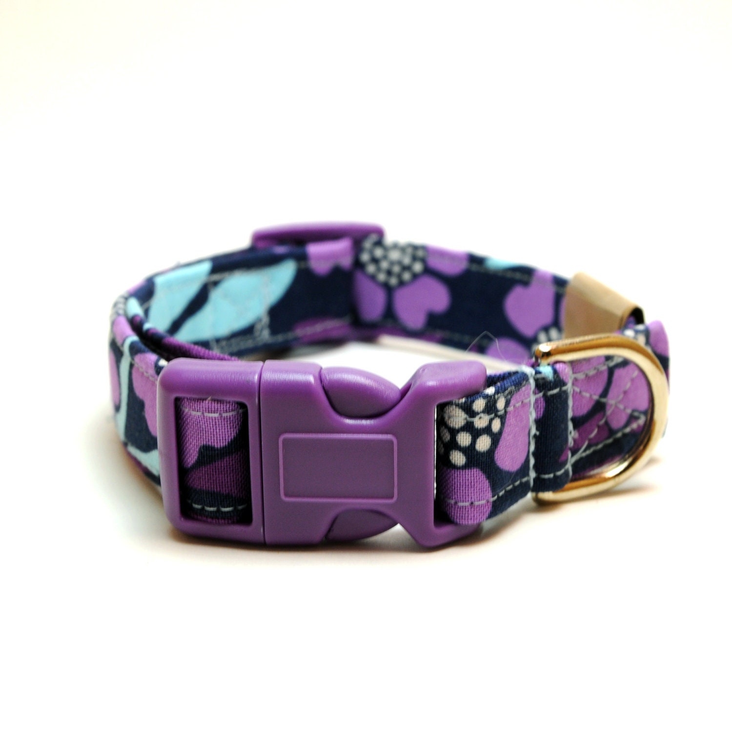 Adjustable Dog Collar -Purple Light Blue and Violet Floral - Small