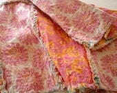 Handmade Baby Toddler Rag Quilt pink turquoise yellow flowers ready to ship