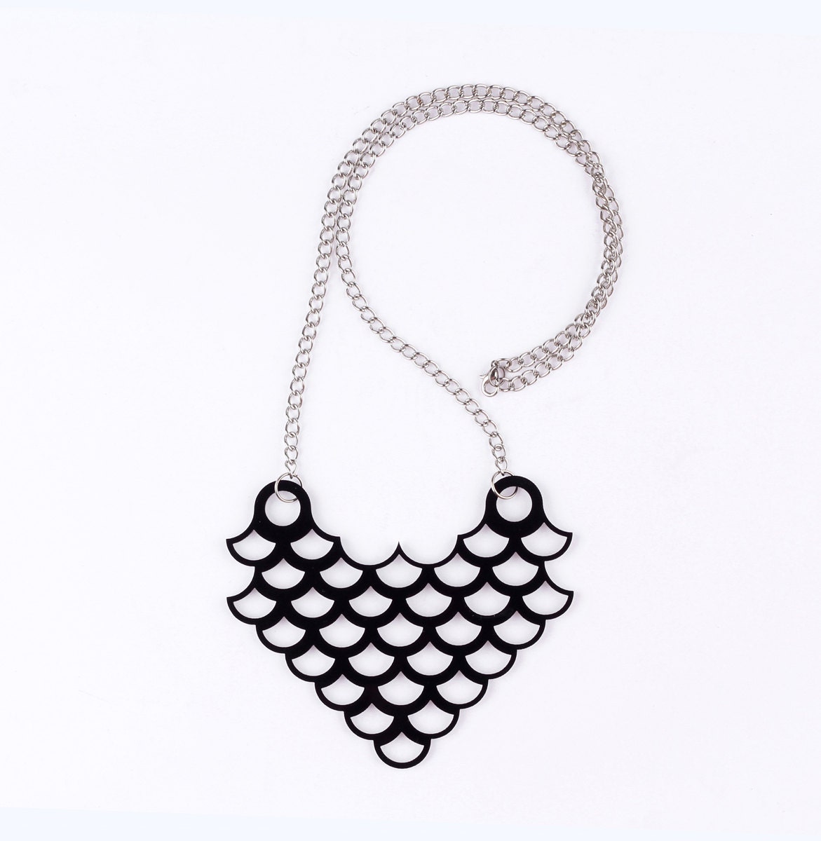 Overlap circles, black laser cut acrylic necklace.
