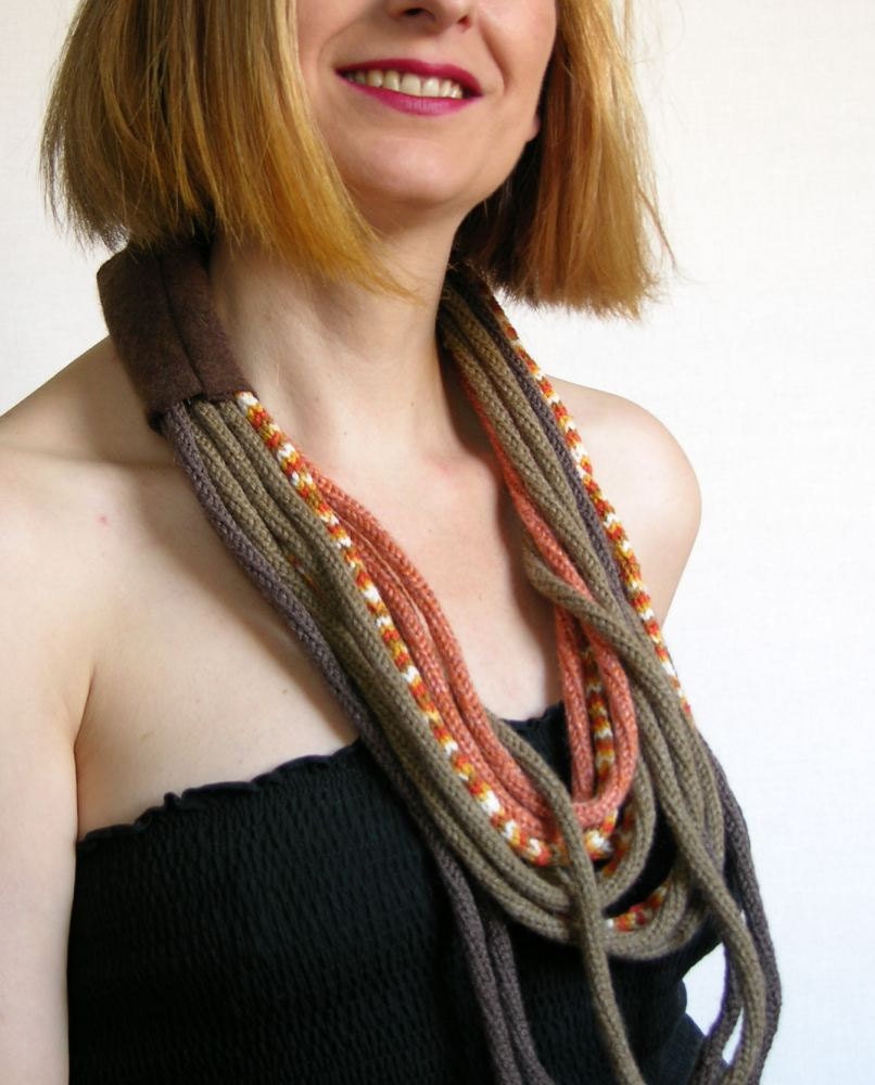 Scarf necklace loop scarf infinity scarf neck warmer knit necklace tricot brown olive orange snake print women fashion curationnation