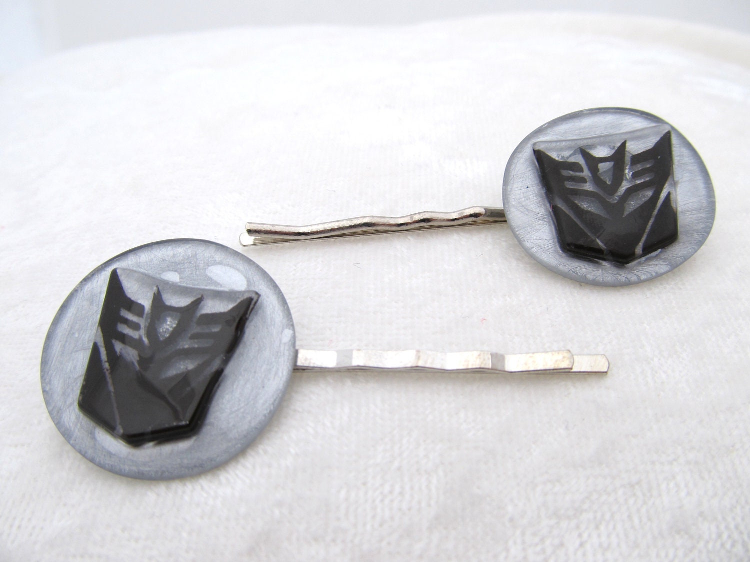 Black Decepticon symbol barrettes
