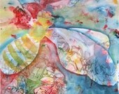 abstract bee watercolor painting, original painting colorful rainbow colors, bumble bee garden art