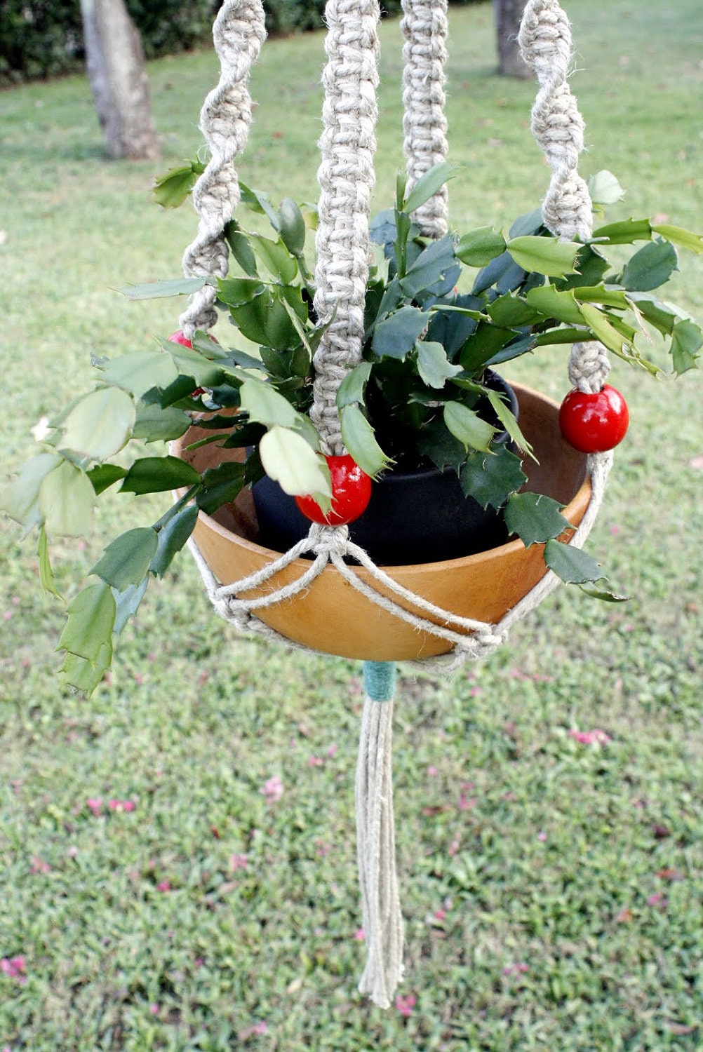 Macrame Plant Hanger- Christmas- Buon Natale- Natural Hemp Macrame Hanging Planter- Coupon Code-  Early Holiday Shopping
