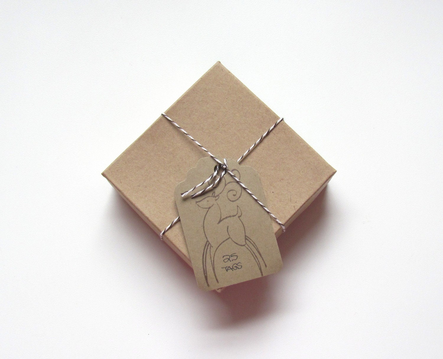 Box of Tags Reindeer Holiday or Gift Tag Set of 25 with Bakers Twine