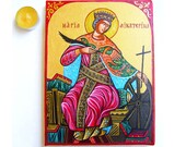 St Catherine, St Ekaterina, Hagia Aikaterinh, handpainted original icon on canvas, 9  1/2 by 7 inches