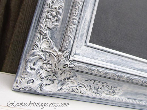 Swedish Gray Chalk board VINTAGE WEDDING DECORATIONS Distressed Chalkboard Shabby Chic Kitchen Magnetic Ornate Chalkboard 31"x27" Home Decor