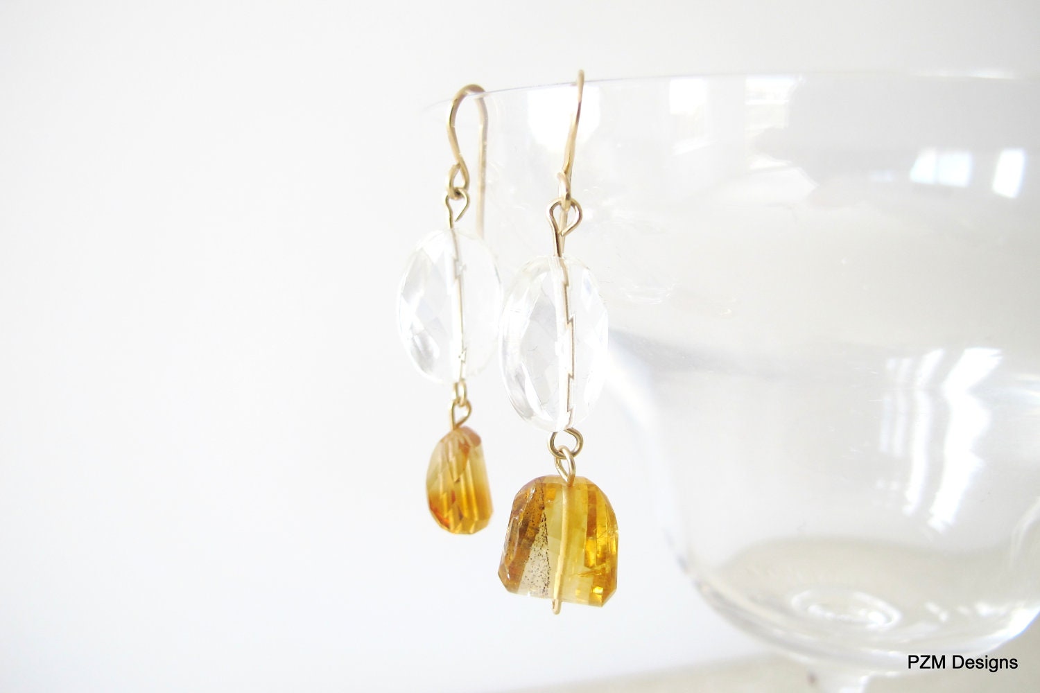 Citrine dangle earrings with crystal quart gold fill fine jewelry