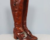 Vintage 1960's Tall Caramel Brown Go Go Boots - Size 5