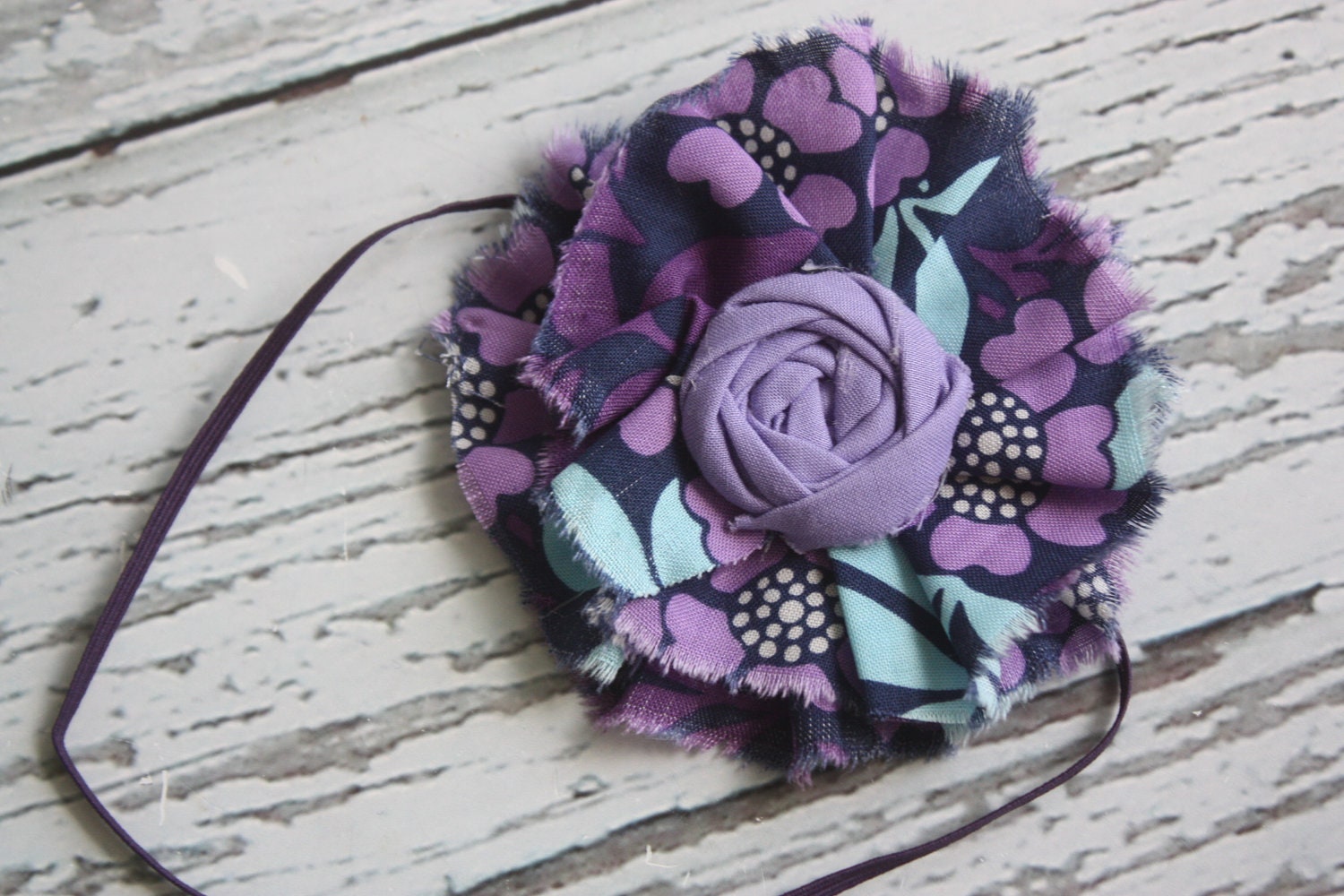 Bubble and Pop- aqua, lavender and purple delia style ruffle flower and rosette