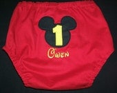 Monogrammed Mickey Mouse Boy Birthday Diaper Cover Appliqued Personalized