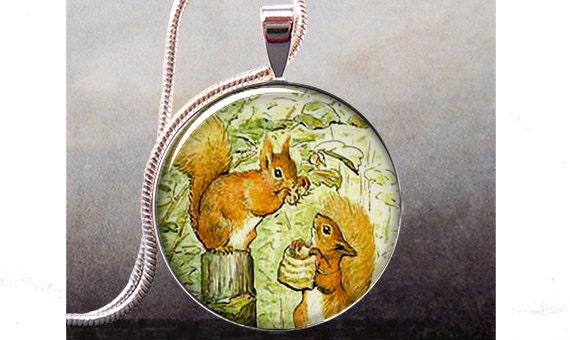 Tale of Squirrel Nutkin art pendant, squirrel necklace resin pendant, beatrix potter necklace