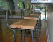 Reclaimed Wood and Steel Industrial Shop Stool. Made in Chicago. Qty (3) 25" counter height stools with backs. QUICK SHIPPING