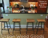 Reclaimed Wood and steel industrial shop Stool. made in chicago. one 30" bar hieght stool