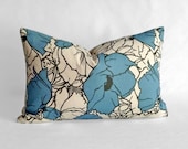 Designer Lumbar Pillow Cover in Blue Cottage Blossom - 12x18 inch (Medium Blue, Grey, Off-White/Cream)