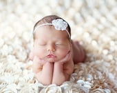 Baby Headband, Ivory White Newborn Headband with Pearl Center, Great for Photo Prop