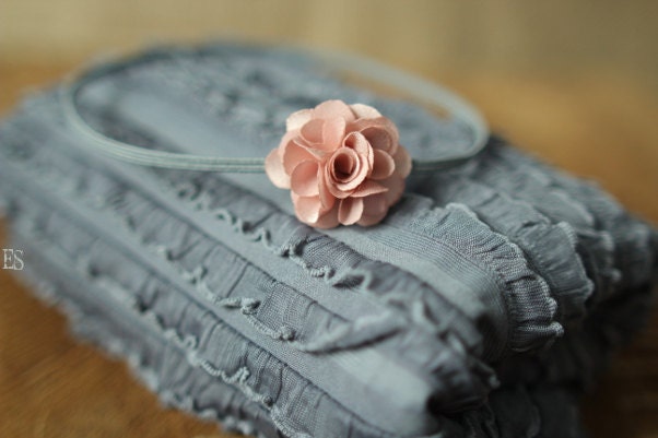 Baby Headband, Newborn Pink Headband and Ruffle Baby Wrap in Gray, Package, Great for Photo Prop