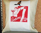 Decorative Throw Pillow Cushion Cover with Fun Flirty Pin Up Girl Screen Print in Red and Kitschy