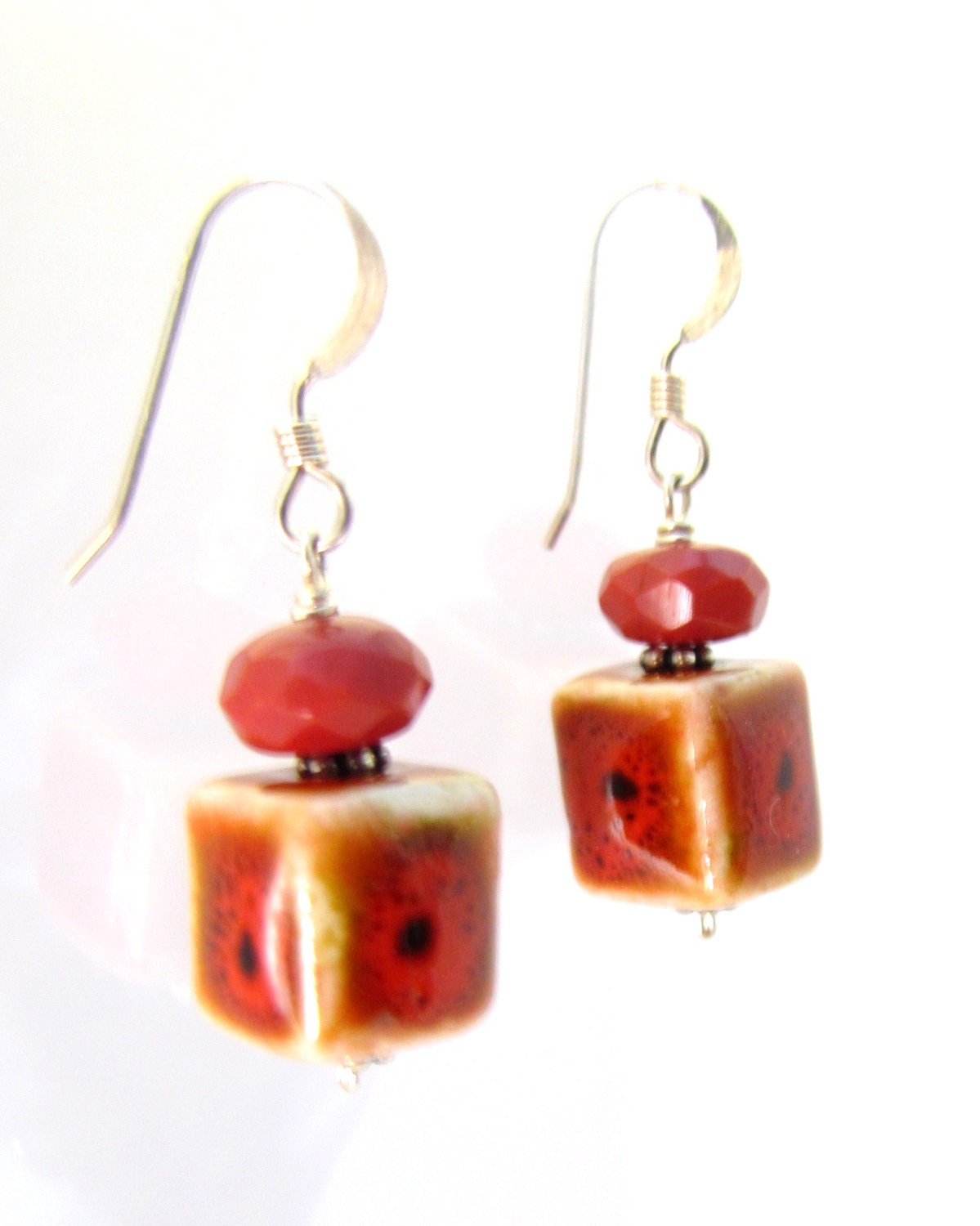 Red and Black Stone Square Earrings (Kata)