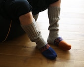 Hand knit grey wool socks for unisex adults
