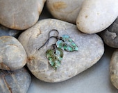 Turning a New Leaf - Green Enamel and Dark Brass Earrings - moagsandsmeet