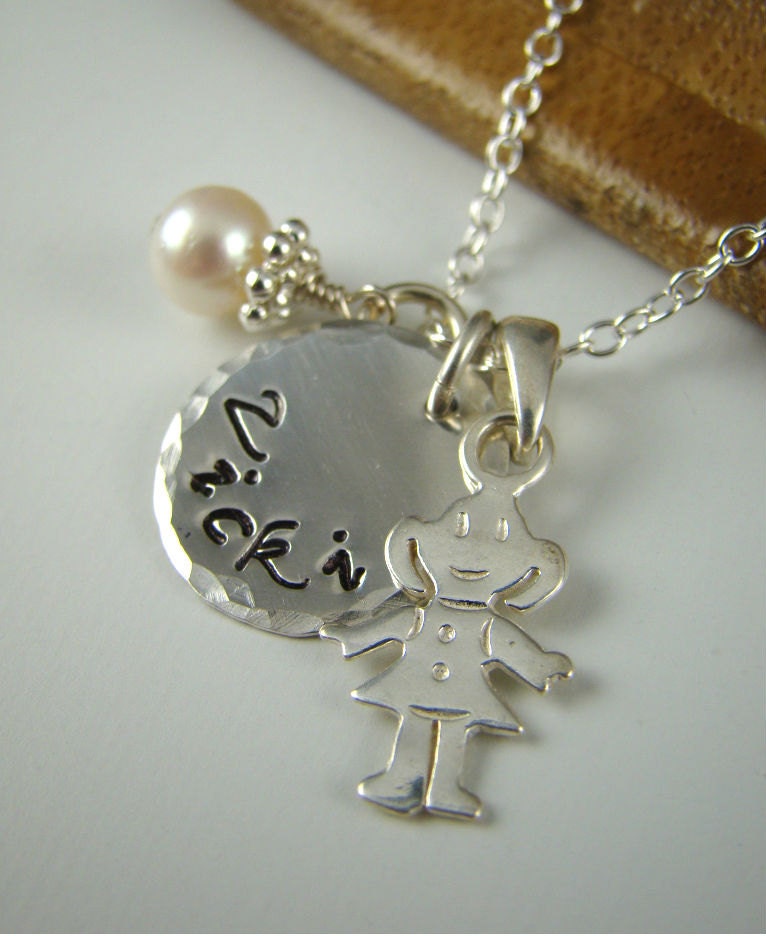 Personalized Mom Baby Name Necklace, Mother's Day Gift, Boy Charm, Girl Charm, Sterling Silver Pendant