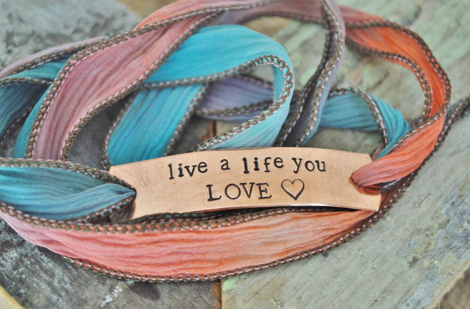 MIXED BERRY - Hand Stamped 100% Silk Multicolored Wrap Bracelet - Add Names, Date or Phrase of your choice