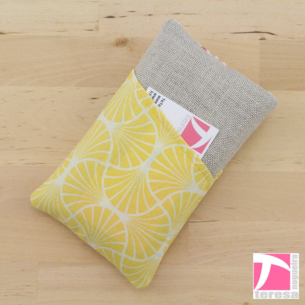 Fabric iPhone 5 case / Padded iPhone 4 sleeve / iPod case / cell phone protector / yellow abstract pattern over white