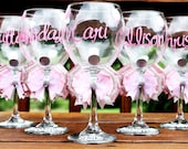 Personalized Bridesmaid Wedding Bridal Shower Date Monogram Bow Bride Groom Groomsman Bachelorette Wine Glass Gift