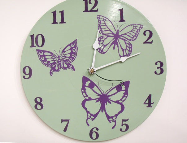 Butterfly Wall Clock purple and green