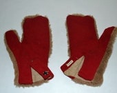 Vintage 1950s Red Wool and faux fur Mittens