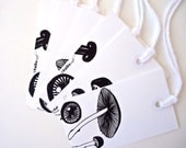 MUSHROOMS Designer tags by Katika. Modern Gift Tags. 6 Black and White Mushrooms. Mini art. Gift tags. Fall tags. - katikamade