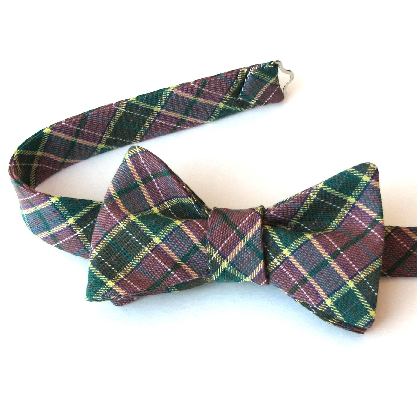 Men's Bow Tie in Misty Heather and Hunter Green Plaid