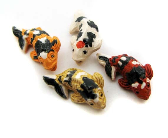4 Tiny Koi Fish Beads - calico mix - CB672