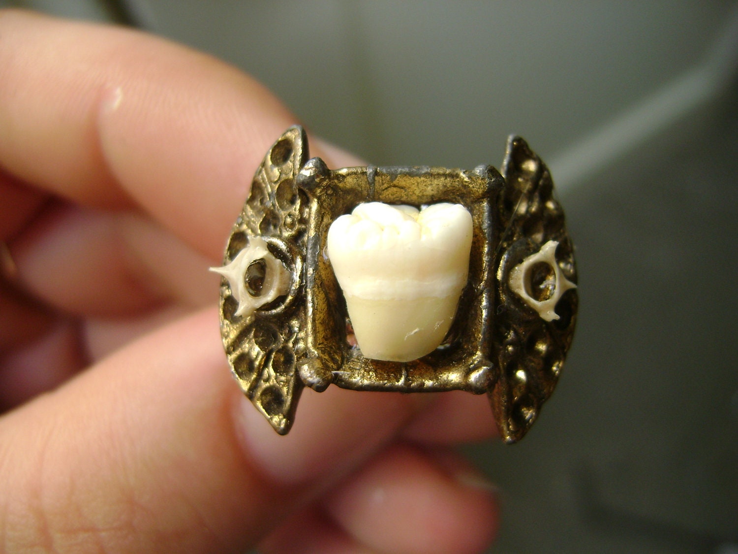 Real Tooth art nouveau Bone Ring- adjustable sizes
