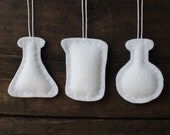 Science Christmas Ornaments - Chemistry Glassware - Science Nerd Lab Geek - White Wool Felt