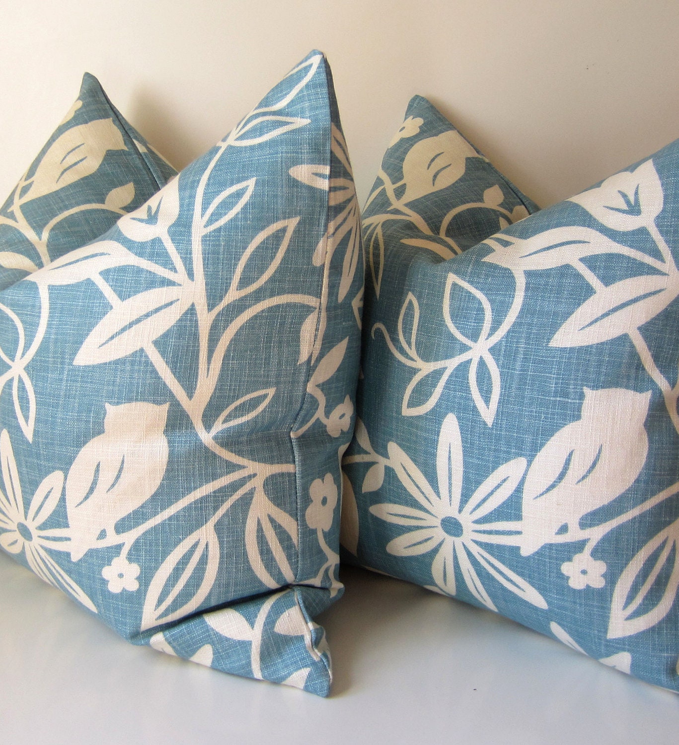 Set of Two - Floral pillow - 20 inch - blue and white - decorative pillow - modern - ready to ship