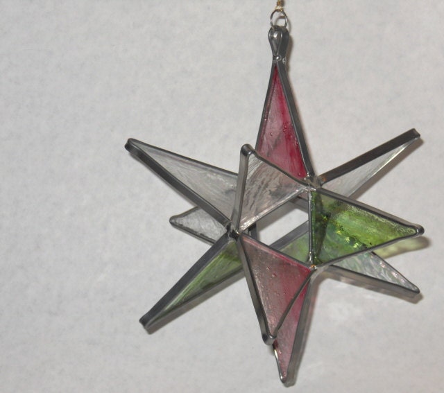 Stained Glass Star in Pink, Green and Clear