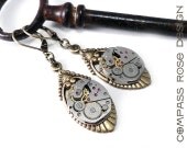 Steampunk Earrings Clockwork Antique Elgin Watch Movement Earrings with 17 Ruby Jewels on Brass Art Deco Drop