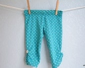 Girls Leggings - Teal and White Polka Dots Capri, READY TO SHIP (6-12m, 12-18m, 2T, 3/4, 5/6)