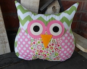 Darling Owl Pillow Chevron /Stuffed Owl Toy/ Lime Pink/ Baby Shower Decoration/ Haley Pottery Barn/ Photo Prop Limited Edition RTS